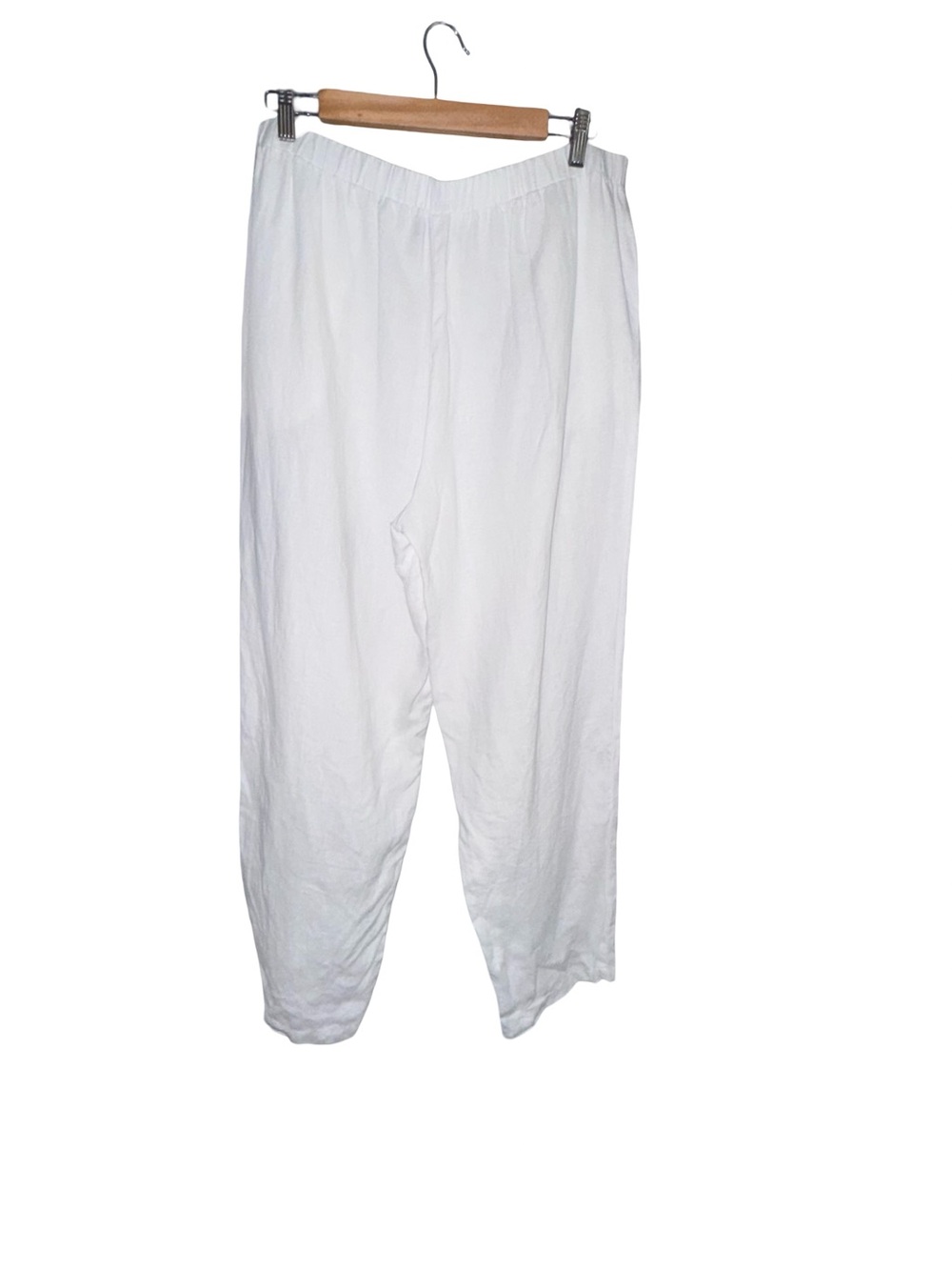 Peck & Peck Linen Pants White Elastic Waist Button hem Coastal Grandma Resort - Picture 3 of 7